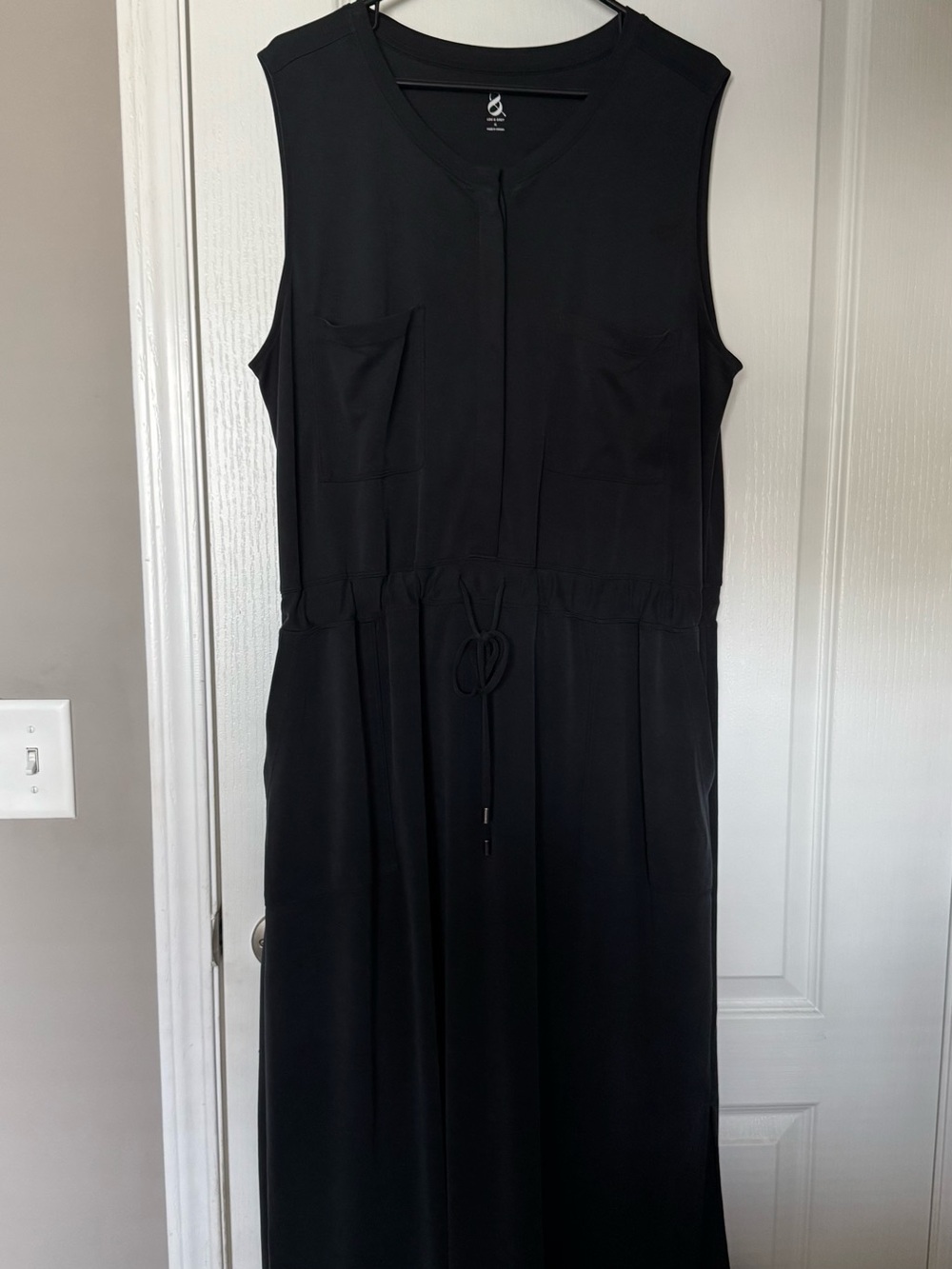 Sleeveless Dark Navy Drawstring Waist Dress
